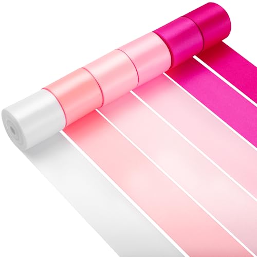 LIUYAXI Pink Satin Ribbon 2 Inch X 6 Rolls Total 60 Yards Double Faced Pink Ribbon Set for Gift Wrapping Craft Wedding Decoration