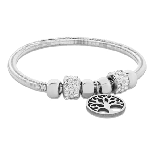 Image of I Jewels Fashion Stylish Silver Plated Adjustable Charm Bracelet with Stone Beads for Women