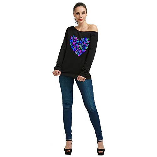 Image of MAGICMK Woman's Sweatershirt Lips Print Causal Blouse Off The Shoulder Long Sleeve Loose Slouchy Pullover Plus Size Tops