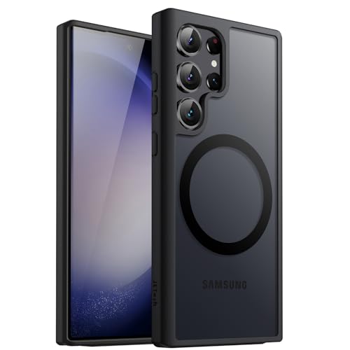 JETech Funda Magnética para Samsung Galaxy S23 Ultra 5G 6,8 Pulgadas, Compatible con MagSafe, Carcasa Antigolpes Translúcida Mate Respaldo (Negro)