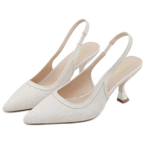 Women's Slingback Kitten Heel Pumps with Elastic Strap Fashion Closed Pointed Slip-On Wedding Dress Mule High Heels Casual Party Comfortable High Heels