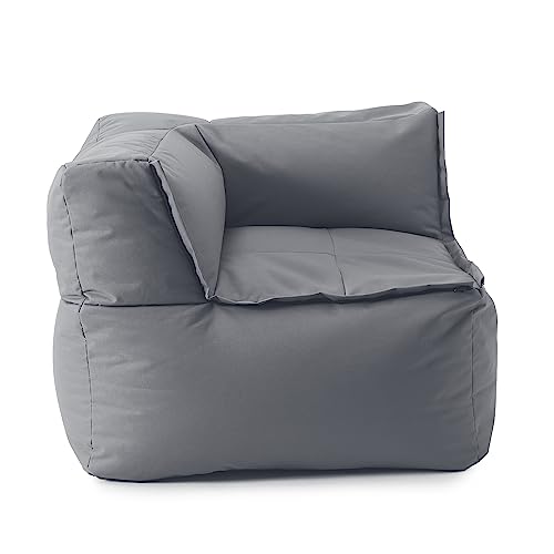 Lumaland Beanbag Lounge Modular | Silla de Esquina Impermeable | Juego de Asientos para Interiores y Exteriores | Muebles de Asiento Lavables para Jardín e Interiores | 81x81x70 cm [Gris]