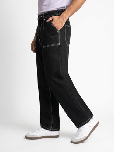 Image of Urbano Fashion Men's Loose Baggy Fit Washed Denim Jeans Non-Stretchable