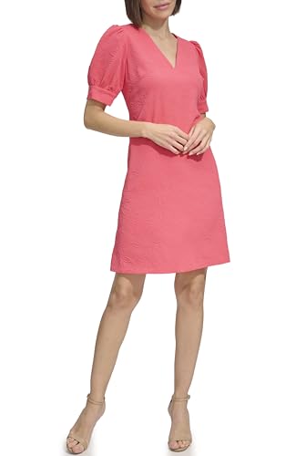 Image of Tommy Hilfiger Women's Short Puff Sleeve V-Neck Shift Mini Dress