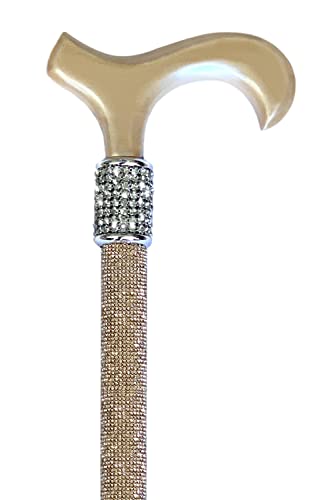 OrthoGlam Sparkling Champagne Lightweight Crystal Rhinestone Bedazzled Fashion Cane - Fashionable Rhinestone Bling Wooden Walking Stick for Balance Assistance (Large)