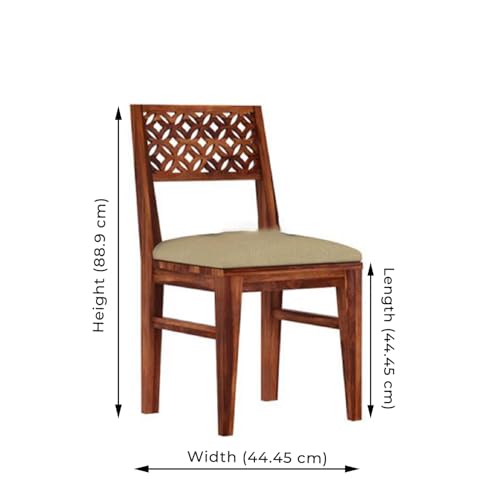 Image of Sheesham Wood 4 Seater Dining Table with 4 Cushion Chairs for Living Room Home Office Dining Room Wooden Furniture CNC Design Dinner Table Set (Honey Finish) | 1 Year Warranty