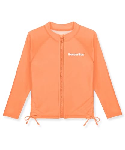 Image of BesserBay Girls Rash Guard UPF 50+ Zip Up Raglan Long Sleeve Adjustable Drawstring Swim UV Jacket 4-14 Years