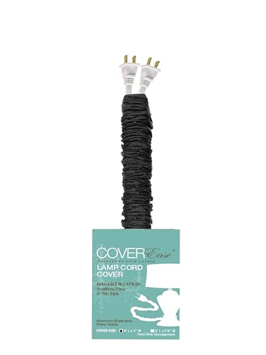 Image of Black /Night COVEREase Lamp Cord Cover 9 ft Faux Silk Fabric Cover - Cable Sleeve, Wire Cover, Cord Hider for Cable Management for Electrical Lighting Fixtures (1 Pack)