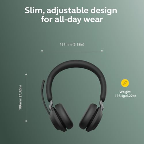 Jabra Evolve2 65 Bluetooth Wireless Headset with Mic for Calls and Music, Dual-Ear Headphones with USB-A Adapter, Up to 37 Hours Battery, Noise-Cancelling, Works with Online Meeting Apps, Black (193) - image 8