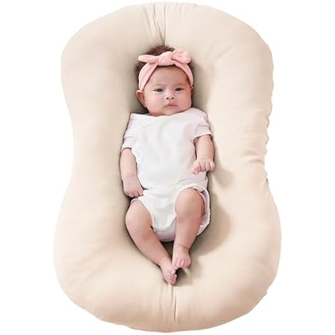 FUNUPUP Muslin Baby Lounger Cover Compatible with Snuggle Me Lounger, Infant Lounger Pillow Cover for Newborn, Removable Newborn Lounger Cover for Boys and Girls, Beige Cover