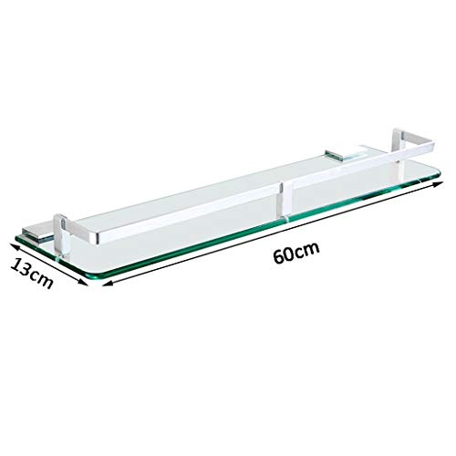 Estante de cristal de baño montado en la pared, elegante estante de aluminio y vidrio templado de 60 cm, organizador frontal de espejo duradero para almacenamiento de ducha y eficiencia de espacio