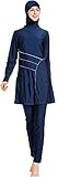 WOWDECOR Muslimischen Badeanzug - Muslim Islamischen Bescheidene Badebekleidung Modest Swimwear Burkini für muslimische Frauen - Hijab Abnehmbaren (Blau, Asien 4XL~Fehlschlag: 108cm)