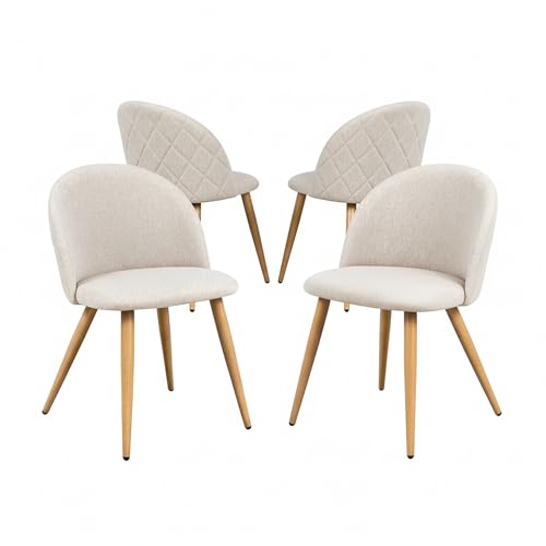 FurnitureR Lot de 4, chaises de Cuisine, Tissu Polaire Doux, siège Confortable pour Salle à Manger, Salon, Maison, Beige, 49x46x77CM