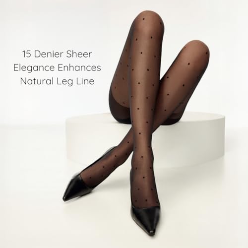 Image of PENTI Women's Polka Dot Patterned Sheer Black High Waist Pantyhose|15D Ultra Thin with Small Dots Design | Oeko-Tex Certified