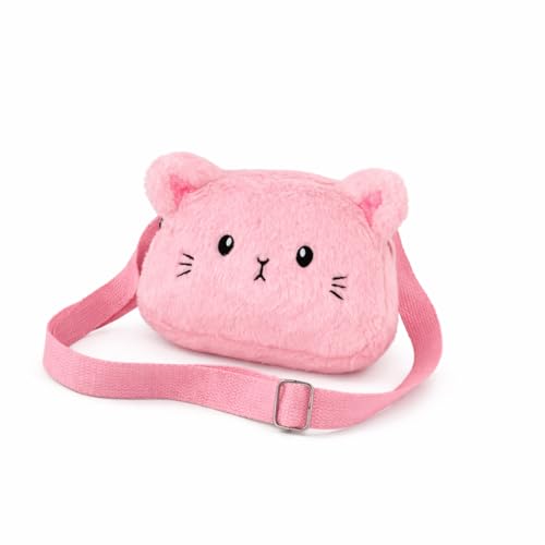 Bolsa Tranversal de Pelúcia Gatinho Fofo, Com Alça Para Ombro (Rosa)