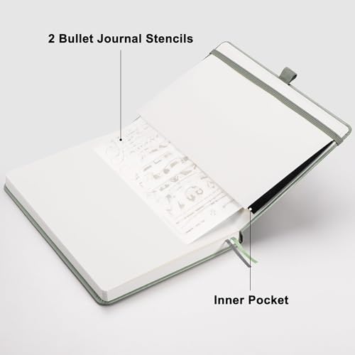 Image of RETTACY Blank Journal Notebook, 192 Pages, A5 Medium Size (5.7'' x 8.3'') | Leather Hardcover, 100 GSM Thick Paper, for Sketching, Drawing, Painting (Sage Green)