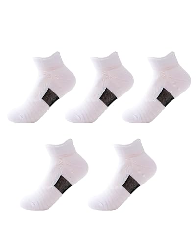 POTXRESD Boys Socks Ankle Athletic Socks Low-Cut Cushioned Breathable Sport Big Kids Socks?5 Pairs? White (5 Pairs)