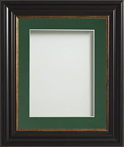 Frame Company Emson Black Picture Photo Frame with Bottle Green Mount - 9x7 for pic size 8x6 *Choice of Sizes* Fitted with Real Glass