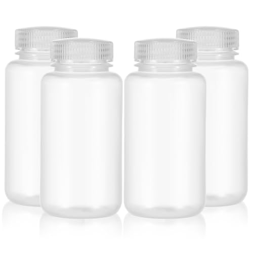 NIYANGLE 4pcs Reagent Bottles Laboratory Clear Plastic Bottles Lids Liquid Sample Containers Refillable Travel Lotion Containers 250ml