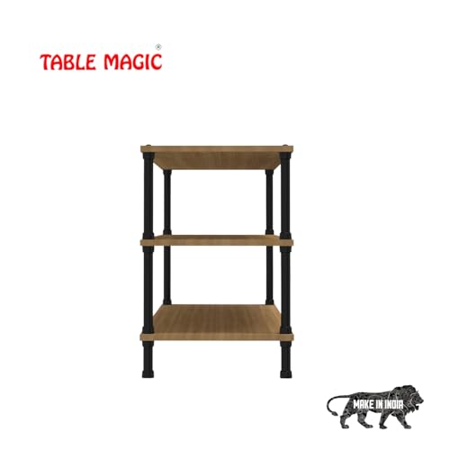 Image of TABLE MAGIC Jazz Shoe Rack Wooden Organizer | 3-Tier Multipurpose Shoes Stand for Home Wooden Shelves with & Steel Frame, Space-Saving Home Organizer, D30 x W60 x H46cm - Golden Teak