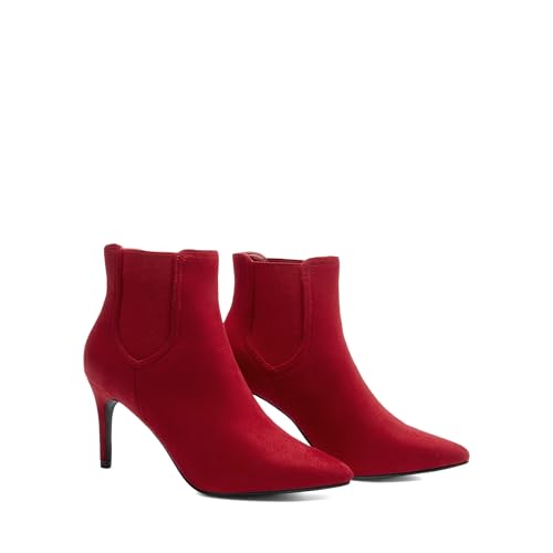 DREAM PAIRS Women's Pointed Toe Stiletto High Heel Ankle Booties,Size 5.5,Red/Suede,KIZZY-1