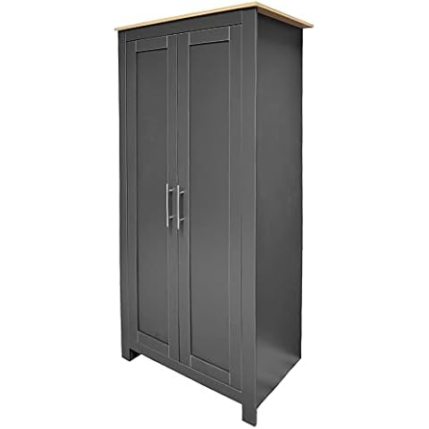 FWStyle Westbury Traditional 2 Door 1 Shelf Bedroom Wardrobe Dark Grey & Light Oak T-Bar Metal Handles Cover