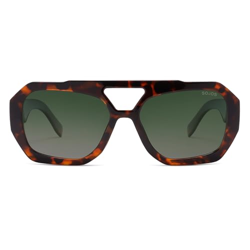 SOJOS Trendy Aviator Sunglasses for Womens Mens Polarized,Hexagonal Square Double Bridge Designer Inspired Sun Glasses SJ22883