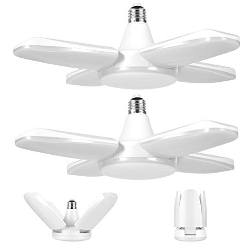 SODPE LED Garage Lights 2 Pack 6000LM 60W E26/27 - LED Basement Lights Deformable Garage Lighting 4 Foot - LED Garage Ceiling Lights for Garage Warehouse Workshop