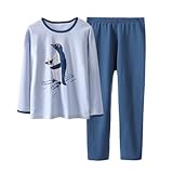 [HahaNice] キッズ パジャマ 男の子 長袖 上下セットアップ 綿 肌着 ルームウェア 部屋着 子供服 ジュニア 春夏秋冬 寝間着 ボーイズ 男児 クールネック 寝巻き 可愛い 通気 柔軟 ブルーペンギン 140