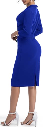Image of SxClub Business Dresses for Women Elegant Long Sleeve Bodycon Pencil Knee Length Formal Dress for Evening Cocktail