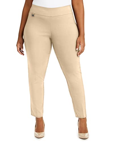 Plus Size Tummy Control Pull On Skinny Pants Cream Beige 24W
