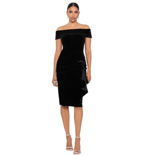 Xscape Women's Knee Length Off-The-Shoulder Scuba Side Slit Dress