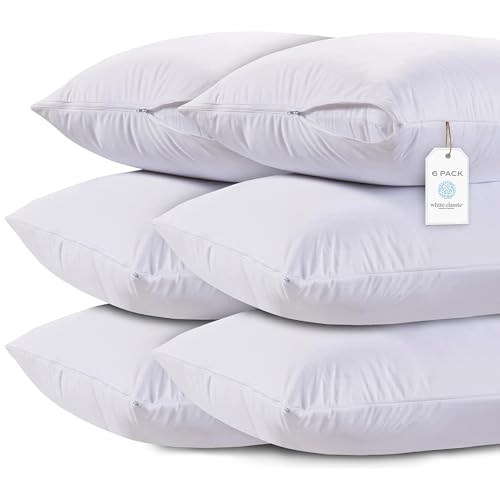 Image of White Classic Zippered Style Pillow case Cover - Luxury Collection 200 Thread Count, Soft Quiet Zippered Pillow Protectors, Standard Size, 6 Pack