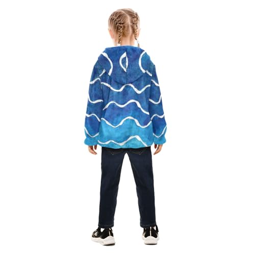 GuoChe Blue Wave Stripes Girls Sherpa Jacket With Hood4