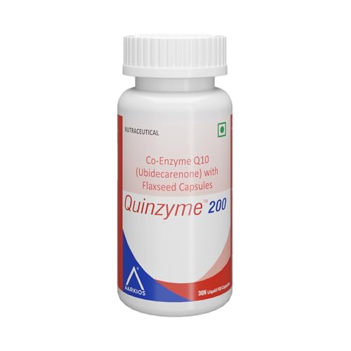 Image of Aarkios Quinzyme 200 CoQ10 Supplement with Ubiquinol & Flaxseed | 200mg Coenzyme Q10 Capsules | Supports Energy, Heart & Antioxidant Health | 30 Capsules