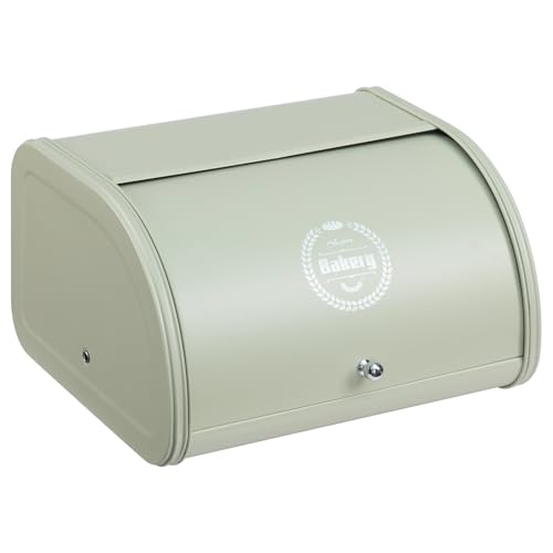 HollyHOME Bread Bin with Stainless Steel Body Metal Bread Bins for Kitchen Bread Storage Containers with Roll Up Easy Storage Bread Box Holder Lid,Sage Green - Cosy Home Interiors HollyHOME Bread Bin with Stainless Steel Body Metal Bread Bins for Kitchen Bread Storage Containers with Roll Up Easy Storage Bread Box Holder Lid,Sage Green