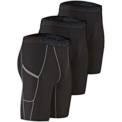 DEVOPS Men's Compression Shorts Underwear with Pocket (3 Pack) (Large, Black/Black/Black) Cover