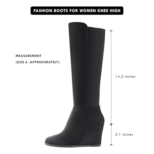 Women's Knee High Boots Wedge Heel Fashion Round Toe Stretchy Boots For Women With Side Zipper2