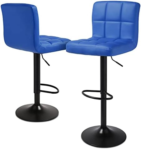 MoNiBloom Adjustable Bar Stools Set of 2 PU Leather Swivel Counter Height Modern Square Island Barstool with Back for Kitchen Counter Chairs, Blue