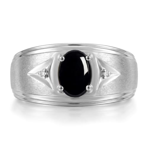 Image of Rylos Men's Rings Classic Design 8X6MM Oval Gemstone & Sparkling Diamond Ring - Color Stone Birthstone Rings for Men, Sterling Silver Rings in Sizes 8-13. Elevate Your Style with Timeless Elegance!