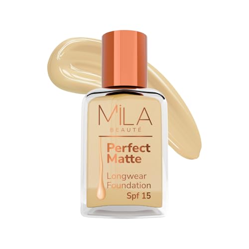 Image of Mila Beaute Perfect Matte Long Wear Foundation | High Coverage, Light Weight & Water Resistant I Oil Free Formula With SPF 15 & Vitamin E | Smooth Matte Finish | Keeps Skin Hydrated | Shade - (1 Natural, 30ml)