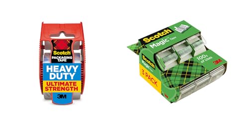 Image of Bundle of Scotch Heavy Duty Shipping Packing Tape, Clear, 1.88 in. x 27.7 yd., 1 Tape Roll with Dispenser + Scotch Magic Tape, 3 Dispensered Rolls, Invisible, Clear Tape, 3 /4 x 300 Inches