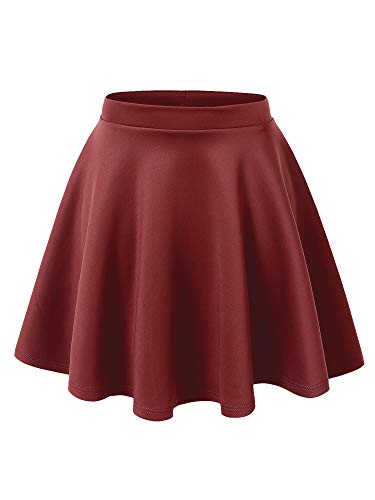 Made By Johnny Mbj Wb211 Women'S Basic Versatile Stretchy Flared Skater Skirt For Girl L Wine cover