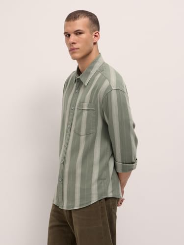 Image of THE BEAR HOUSE Men's Pure Cotton Striped Relaxed Fit Overshirt