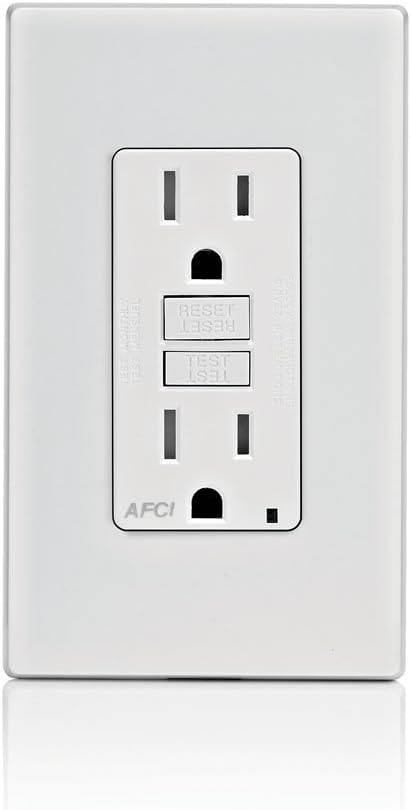 Image of Leviton AFCI Outlet, 15 Amp, Self Test, Tamper-Resistant with LED Indicator Light, Protection from Electrical Fires, AFTR1-W, White (Pack of 10)