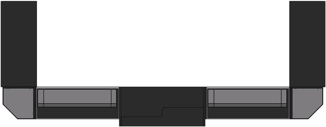 Displays2go Store Counter Configuration w/ 7 Components, Black Finish & Tempered Glass Shelves