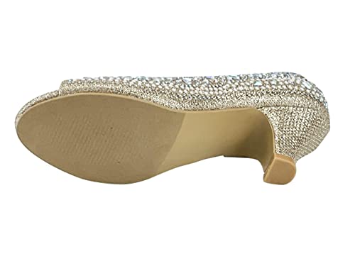 Image of Girls Fashion Kitten Heels - Glittering Rhinestone Dress Shoes for Kids - Peep Toe Low Pump Sandals for Fancy Events - Great for Weddings, Pageants, Church, and More