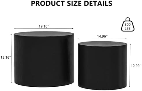 Modern Round Nesting Coffee Table Set of 2 - Non-Slip Feet, No Assembly, Matte Black Wood Side Tables for Small Spaces, Ideal for Living Room & Bedroom