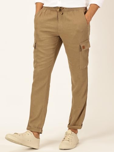 Image of Thomas Scott Men's | Solid | Light Weight | Breathable Fabric | 6 Pocket | Ankle Length | Mid Rise | Regular Fit | Linen | Elasticated with Drawstring | Chino Trouser | Pants
