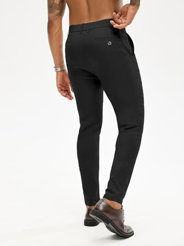 PLEPAN Men's Slim Fit Stretch Dress Pants Skinny Tapered Suit Trousers with Expandable Waist2